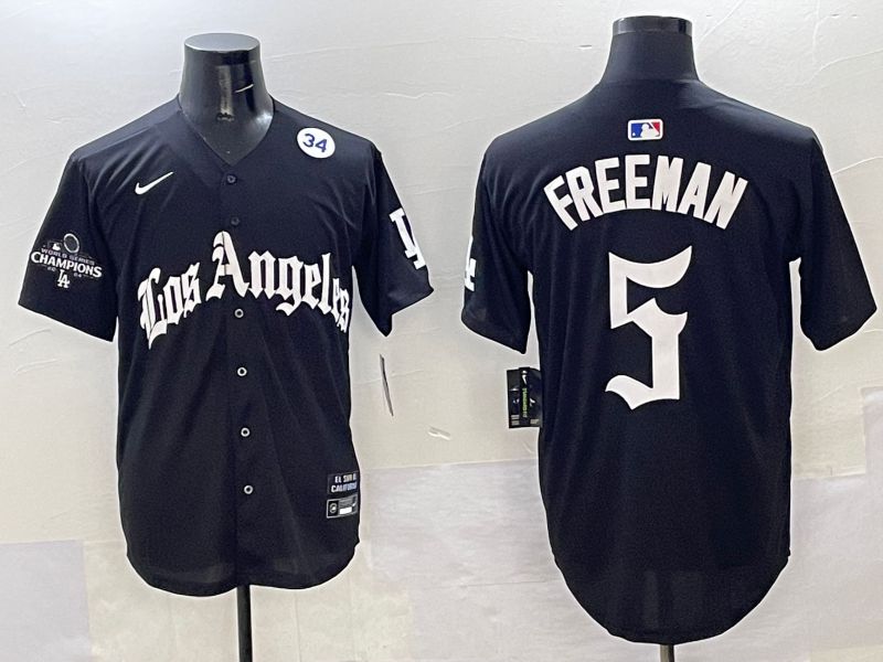 Men Los Angeles Dodgers 5 Freeman Black Five generations Joint Name 2025 Nike MLB Jersey style 42